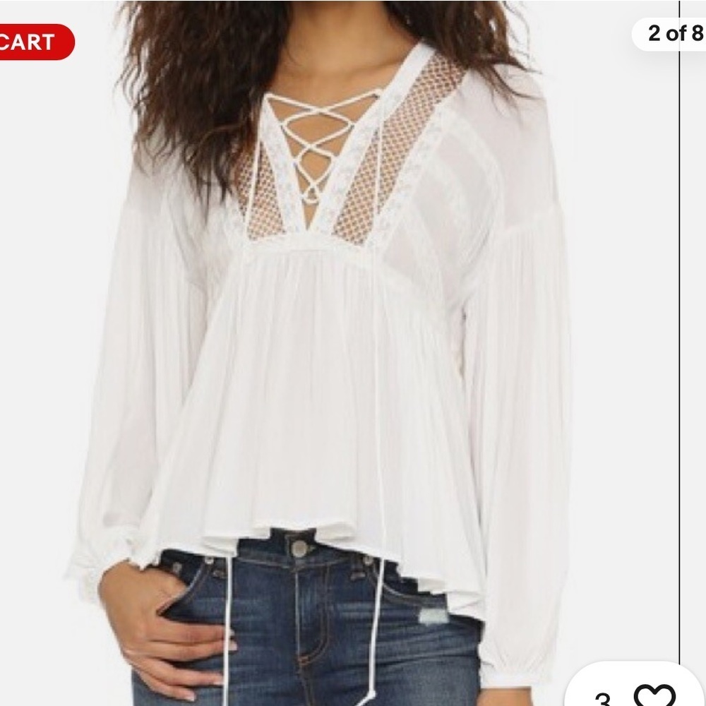 Free People Don’t Let Go White Lace-Up Women's Top - Picture 6 of 7